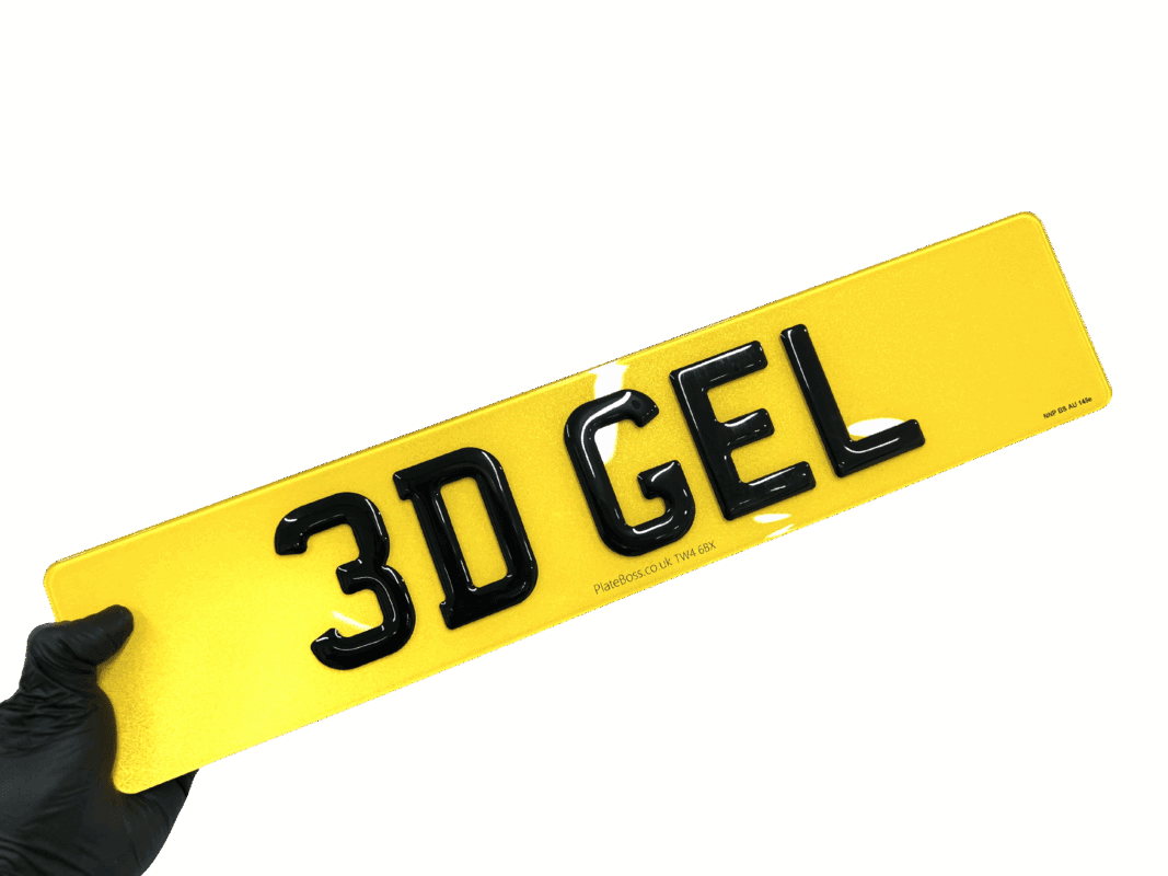 3D vs 4D Number Plates: What's the Difference? 2 3D vs 4D number plates: a PlateBoss 3D gel plate with glossy raised characters