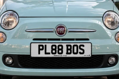 Number Plates Scotland 3 PlateBoss demo front plate on a Fiat 500